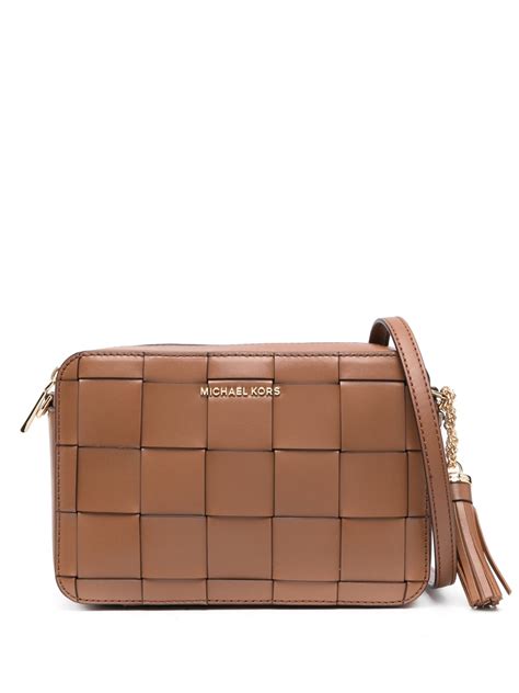 michael kors jet set medium crossbody leather handbag|michael kors woven leather bag.